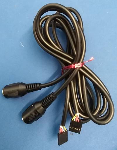 Image of Two 0.1" connector Econet cables to 5 Pin DIN sockets for 4D Econet clock