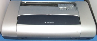 Image of HP 450 portable printer refurbished with Black Cartridge but NO paper guide