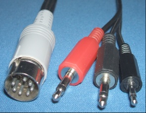 Image of BBC B/Master to Cassette recorder Cable/lead 7pin DIN to 2x 3.5mm + 1x 2.5mm jacks