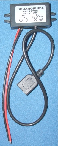 Image of 12V DC to 5V DC PSU adaptor to USB A socket suitable for Raspberry Pi