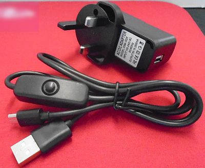 Image of PSU for Raspberry Pi (UK Mains plug with USB A to microUSB plug & On/Off switch) 2500mA 5V 2.5A