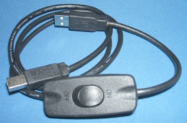 Image of USB Power/Data cable/lead USB A plug to USB B for Raspberry Pi etc. including Power Switch (1m)