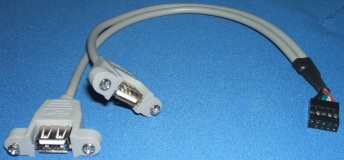 Image of USB internal cable/lead 10pin female to two USB A Panel/chassis sockets