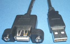 Image of USB extension cable/lead with panel/chassis mounting socket, (0.2 - 0.25m)