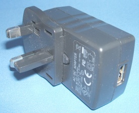 Image of USB Mains charger/PSU with UK 13 Amp plug (Black), 5V 1.5A