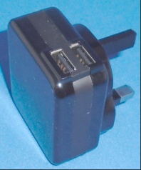 Image of USB Mains charger/PSU with UK 13 Amp plug, Dual Socket, 5V 2A