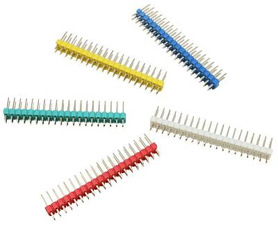 Image of 5 coloured 40way (2x20) dual row 0.1" (2.54mm) pitch Pin Header (Male)