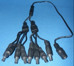 Image of DC Power Splitter cable/lead 2.1mm socket to 8x 2.1mm (Type M) jack