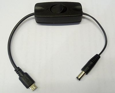 Image of DC 2.1mm plug to microUSB plug with in-line switch