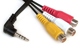 Image of 3.5mm 4 pole Jack Plug to 3x Phono sockets, Stereo & Video