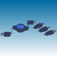 Image of USB Cable/lead A - 3x Mini B, (1.2m retractable)